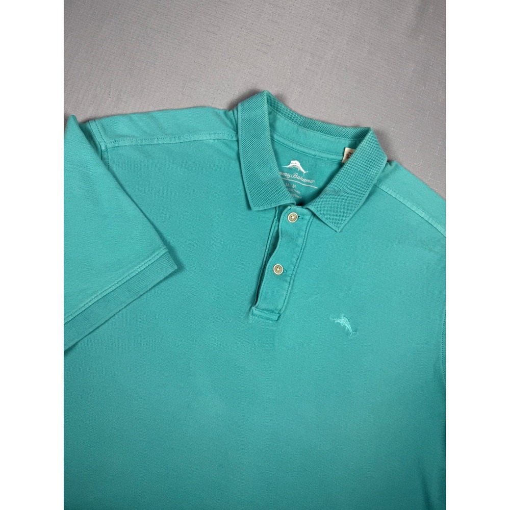 Tommy Bahama Mens Pique Polo Shirt Medium Teal Green Cotton Short Sleeve Marlin